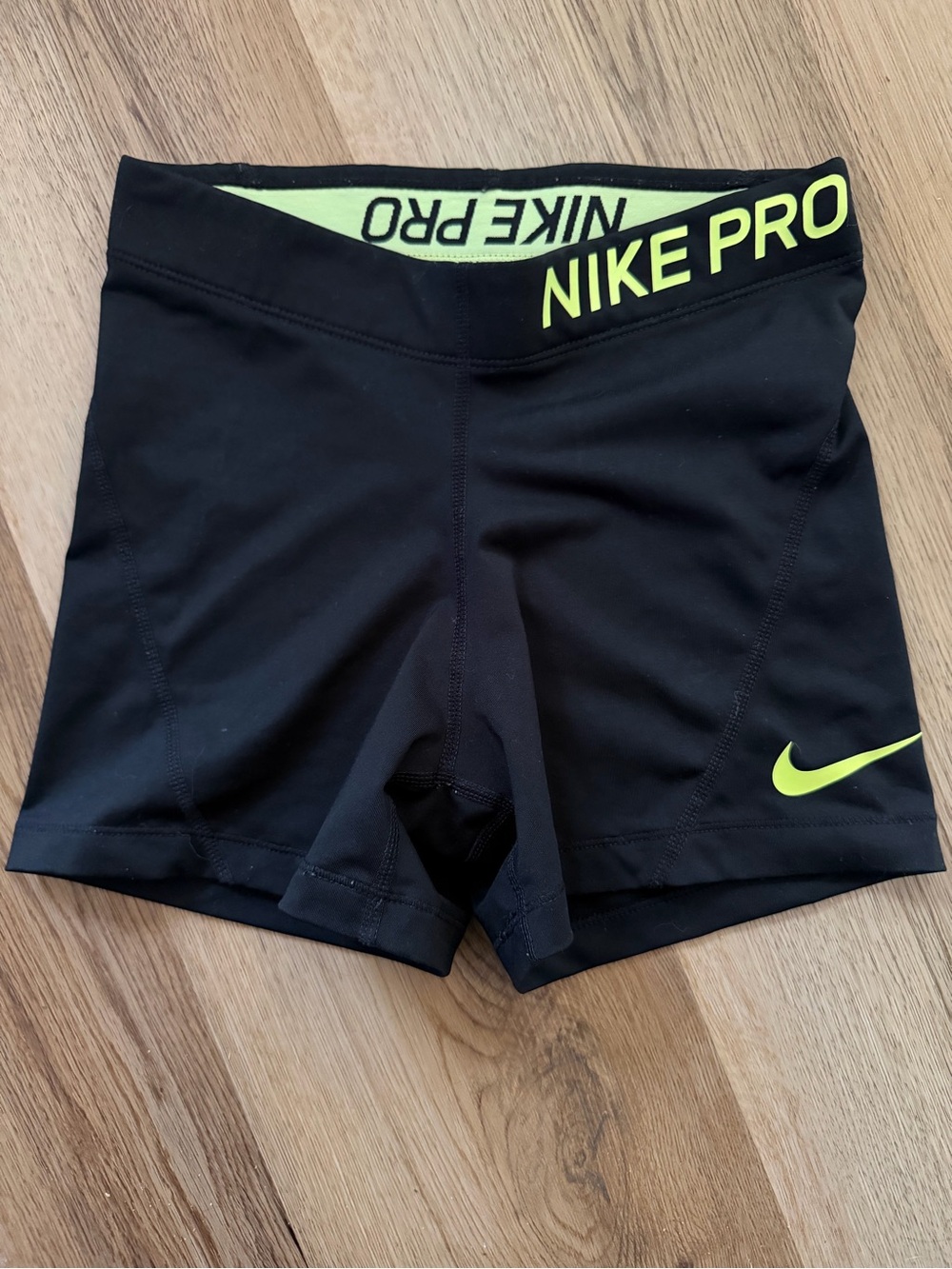Nike Pro Black Dri-FIT Shorts with Neon Green Trim